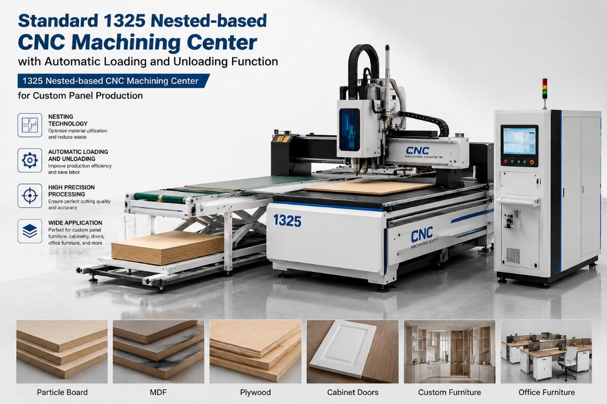 Standard 1325 nested-based CNC machining center with automatic loading and unloading function