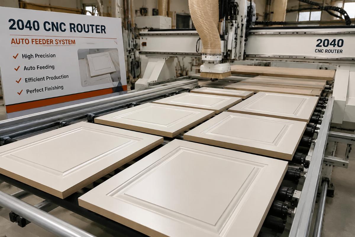 Finished cabinet panels processed by a 2040 CNC router with auto feeder