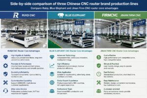 Side-by-side comparison of three Chinese CNC router brand production lines