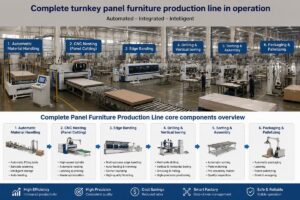 Complete turnkey panel furniture production line in operation at a mid-sized factory