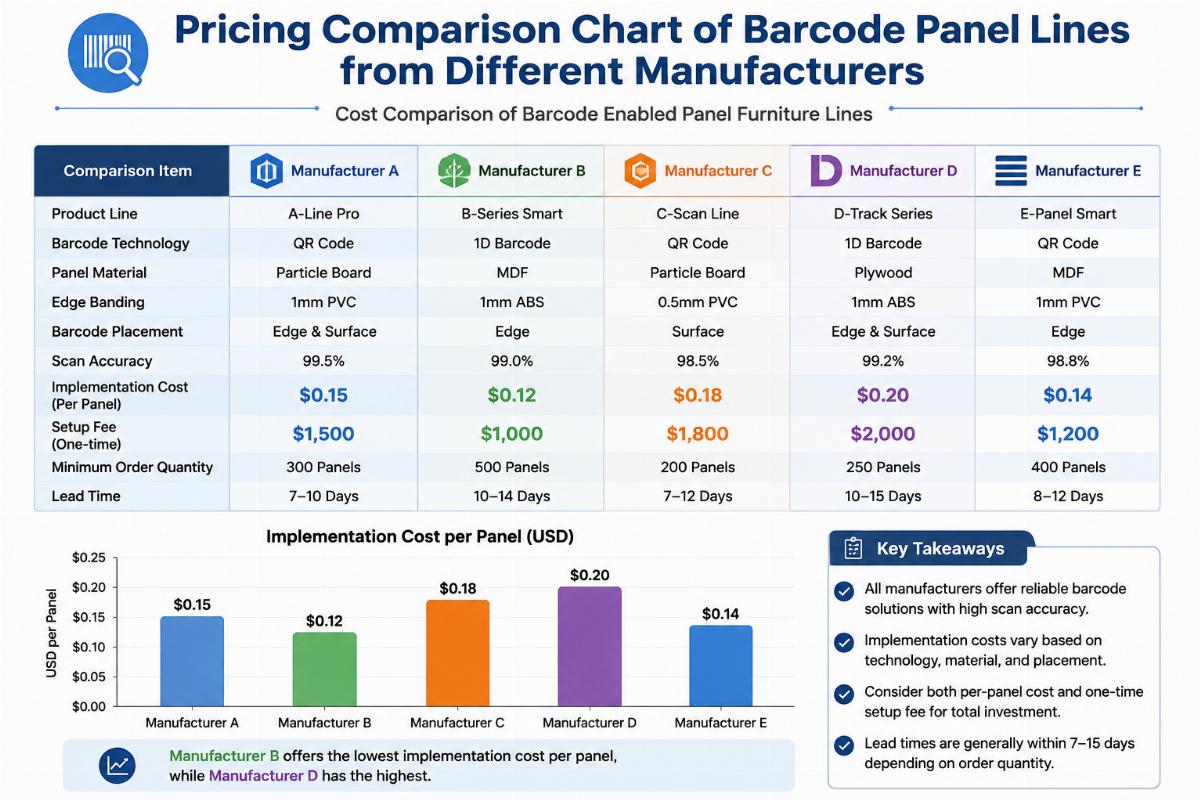 Cost comparison of barcode enabled panel furniture lines Pricing comparison chart of barcode panel lines from different manufacturers