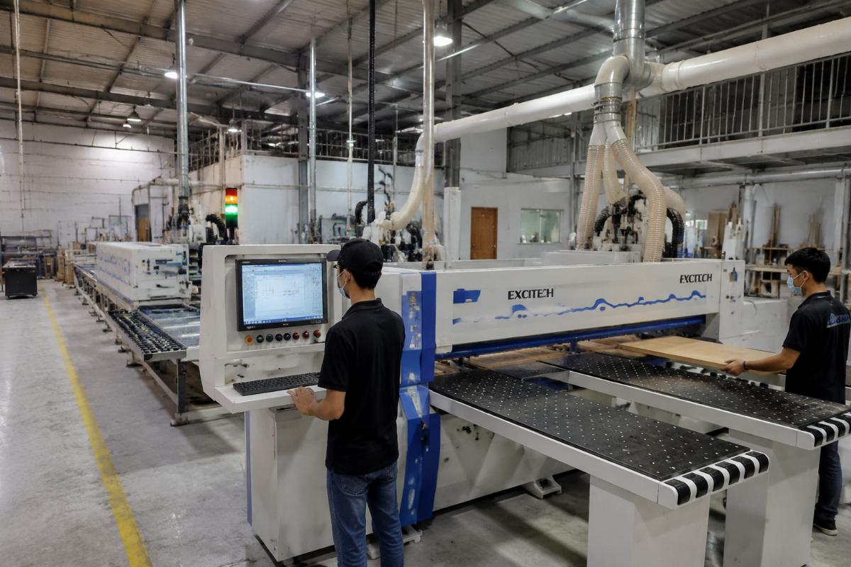 Completed nested-based CNC line installation at an Indonesian cabinet factory